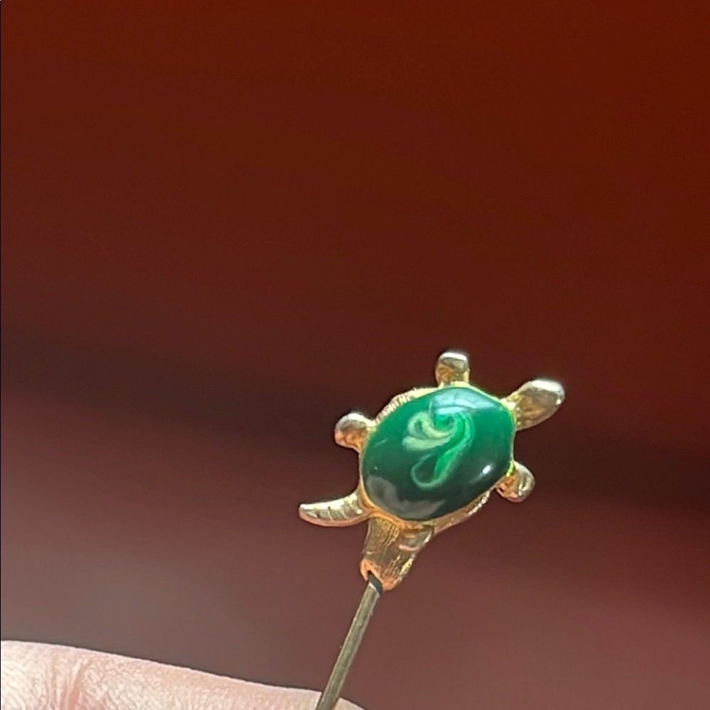 Vintage Gold Turtle Brooch with Green Gem
